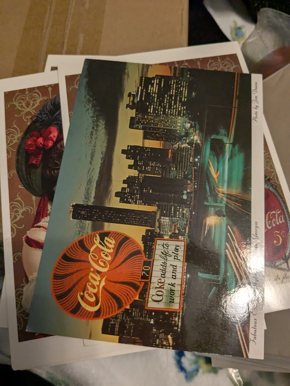 Coca Cola Decorative Postcards And Atlanta Postcards in Brown, Cream & Black